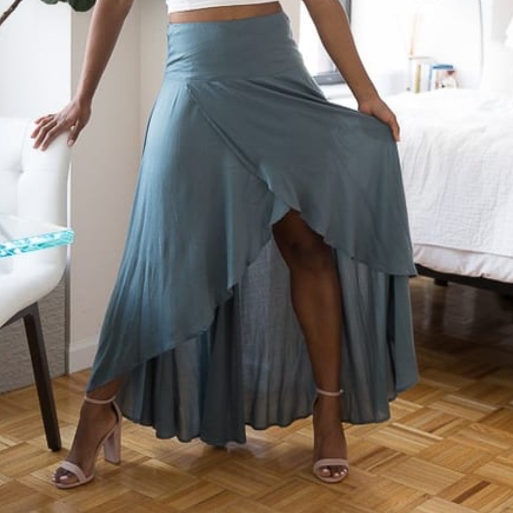 O’Neil Ambrosio Dark Sage Green High-Low Maxi Skirt